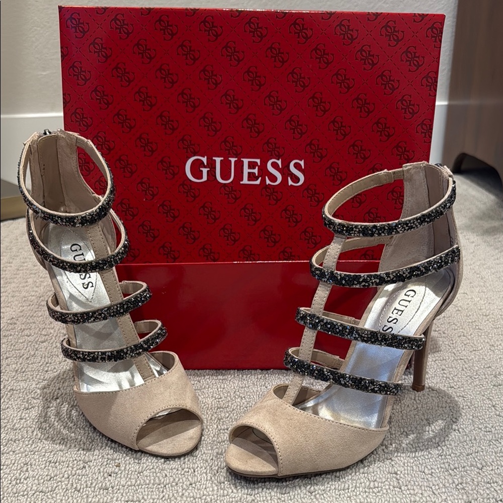 Guess Cream and Black Strappy Heels